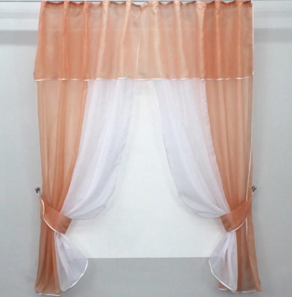 Шторки на кухню/балкон шифон 270х170 см Персковый/Белый (090к)