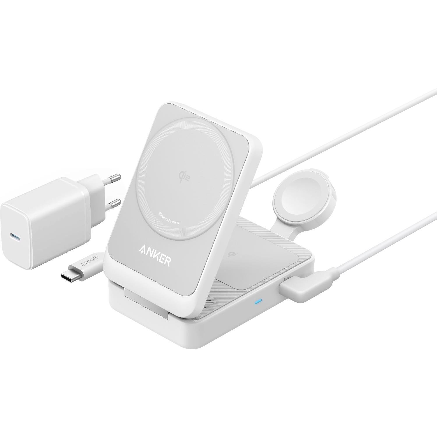 Док-станція Anker Magsafe MagGo 3-in-1 Qi2 15W 40W USB-C Charger White (A2557)