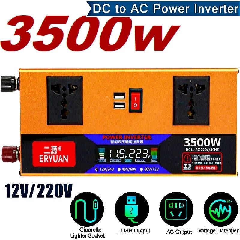 Инвертор автомобильный 12V-220V 3500W с LCD дисплеем и вольтметром преобразователь напряжения ERYUAN Gold (21039356) - фото 2 Инвертор автомобильный 12V-220V 3500W с LCD дисплеем и вольтметром преобразователь напряжения ERYUAN Gold (21039356) - фото 2