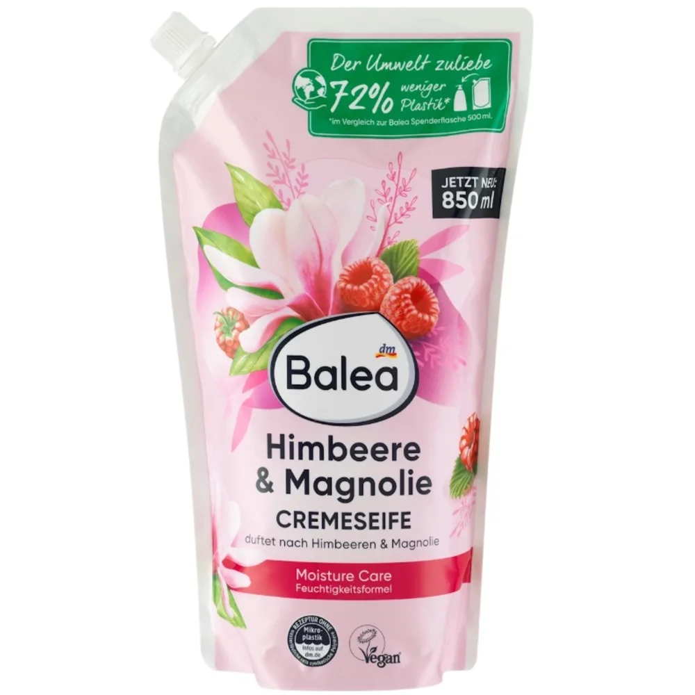 Крем-мыло жидкое Balea Himbeere & Magnolia с ароматом малины и магнолии запасной блок 850 мл Крем-мыло жидкое Balea Himbeere & Magnolia с ароматом малины и магнолии запасной блок 850 мл