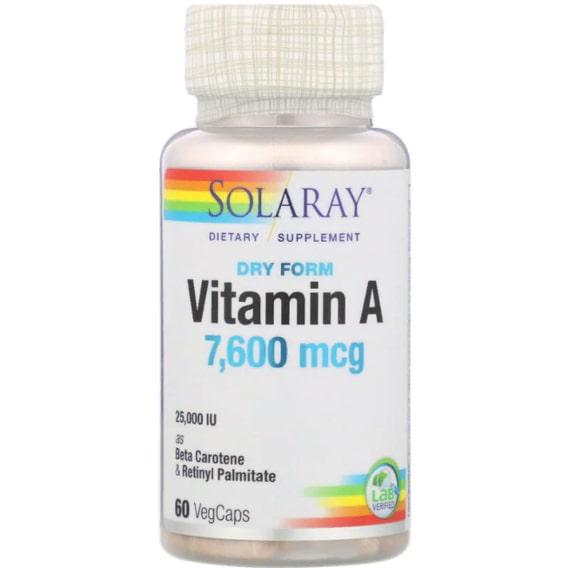 Вітамін A Solaray Dry Form Vitamin A 25 000 IU 60 Veg Caps (SOR-04130)