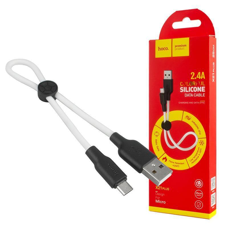 Кабель Hoco X21 Plus USB to Micro silicone 2,4A 0,25 м Black/White (217917)