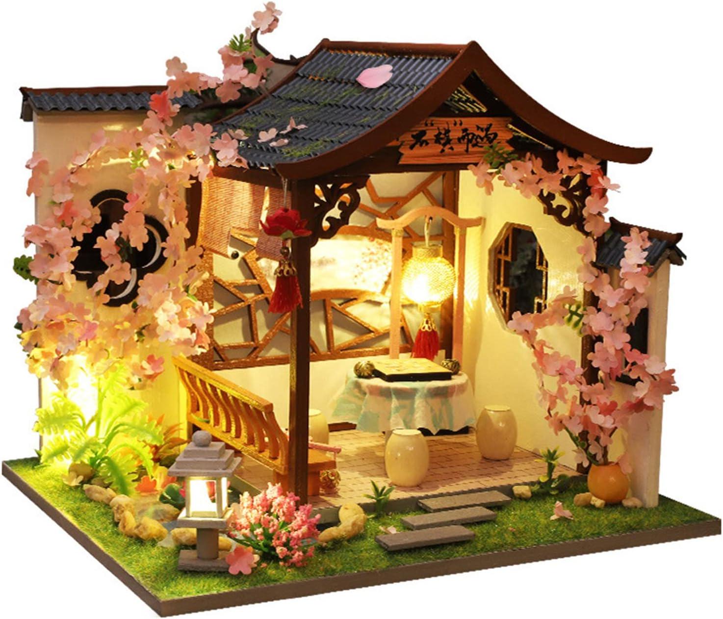 Конструктор румбокс Чайный домик Встреча за шашками 3D с защитным куполом от пыли (HL006)