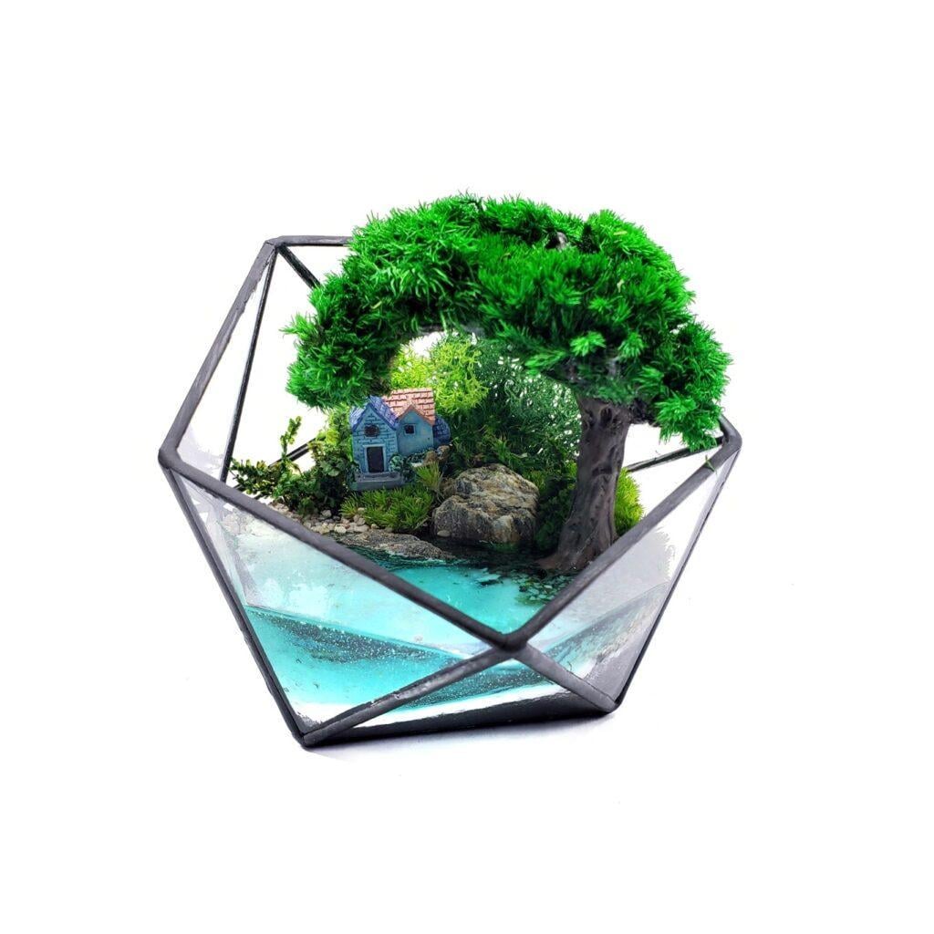 Моссариум с мхом и водоемом Дерево у озера 13 см