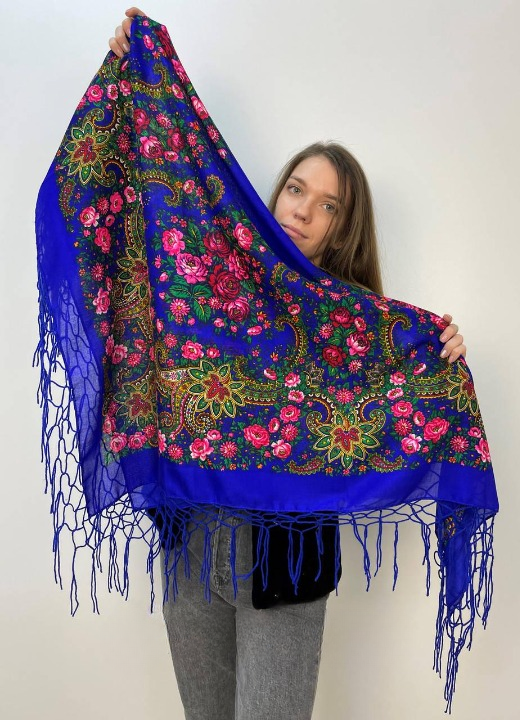 Платок Розы 120х120 см Синий (29434531)