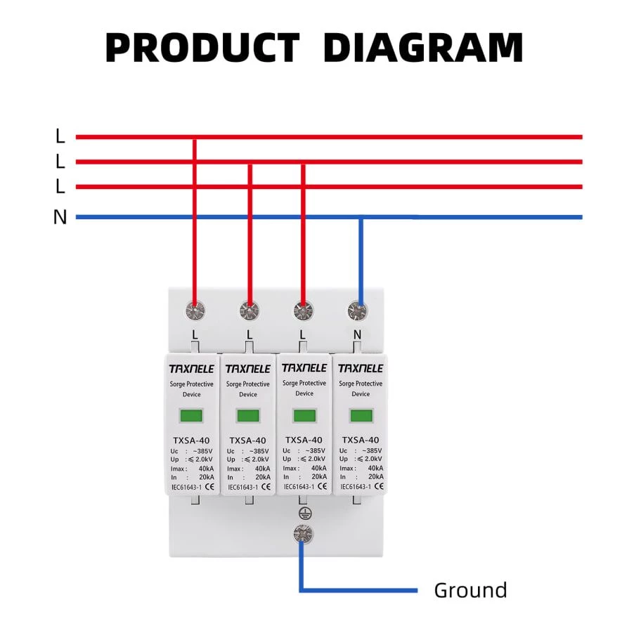 Устройство защиты от перенапряжения TAXNELE AC SPD 4P 385V 20-40kA - фото 2