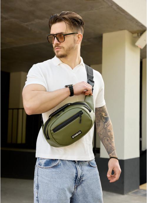 Чоловіча сумка Sambag через плече з екошкіри Хакі (9500301017)