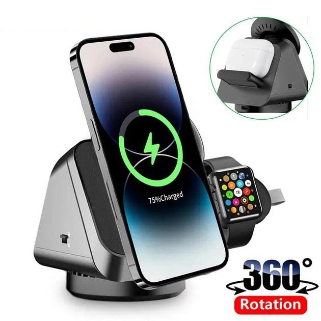 Док-станція Vikefon 3в1 360 ° Magnetic для iPhone 14/13/12 MagSafe Apple Watch AirPods Pro AirPods 2/3 - фото 2