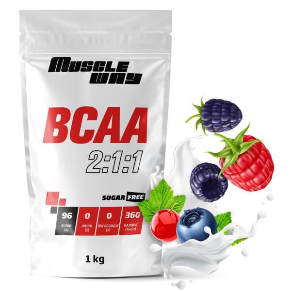Комплекс амінокислот для росту м'язів і сушіння MuscleWay ВСАА 2:1:1 Sugar Free Лісові ягоди в порошку на 100 порцій 1 кг (21-125-bcaa-mw-rs1.ly) Комплекс амінокислот для росту м'язів і сушіння MuscleWay ВСАА 2:1:1 Sugar Free Лісові ягоди в порошку на 100 порцій 1 кг (21-125-bcaa-mw-rs1.ly)