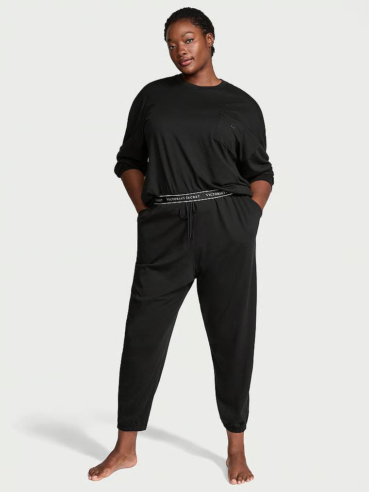 Піжама котонова топ/штани Victoria's Secret 100% Cotton Long Pajama Set Regular М Чорний (27013749)