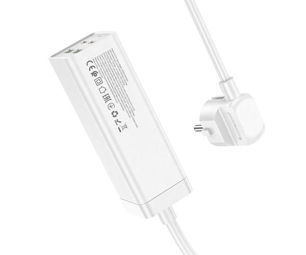 Подовжувач мережевий Hoco AC10A 2Type-C/2USB/1Socket QC3.0 PD65W 1,5 м White - фото 4