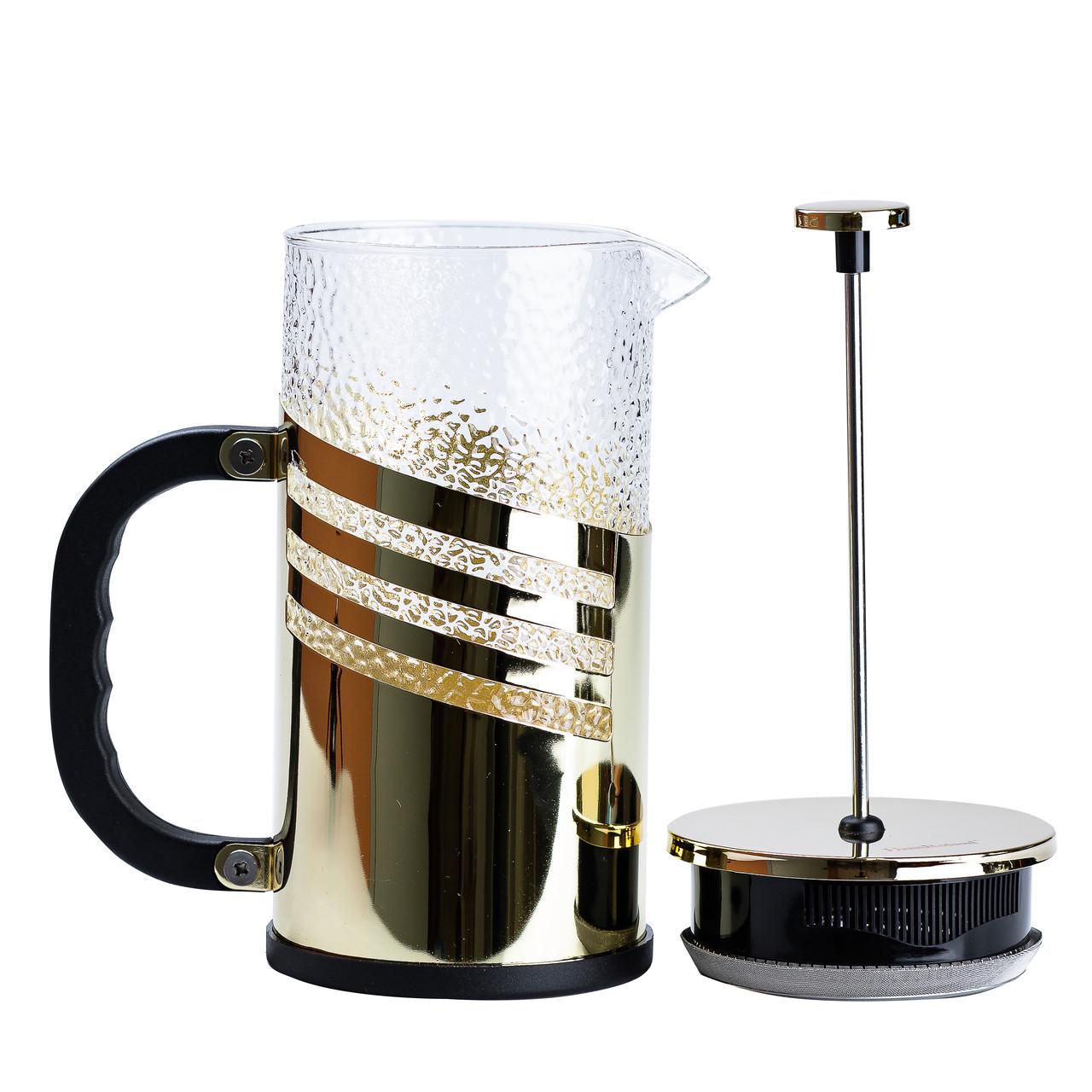 Чайник для заварки з френч пресом і фільтром 1 л Золотий - фото 2