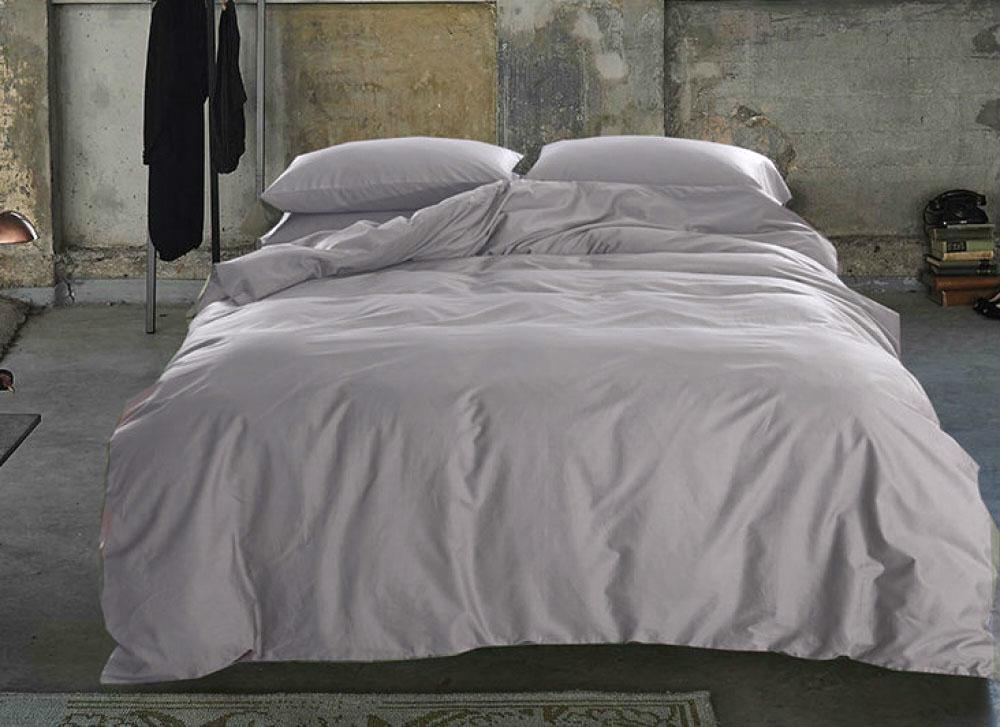 Комплект постельного белья Сатин №251 двуспальный на резинке однотонный Light grey