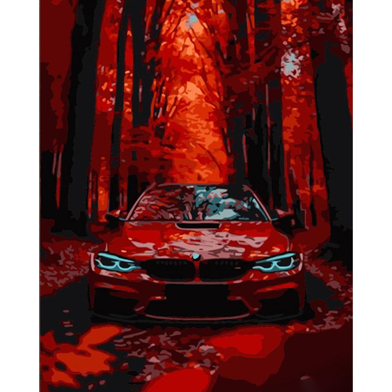 Картина по номерам Strateg Красный автомобиль с лаком 40x50 см (Str-DY425)