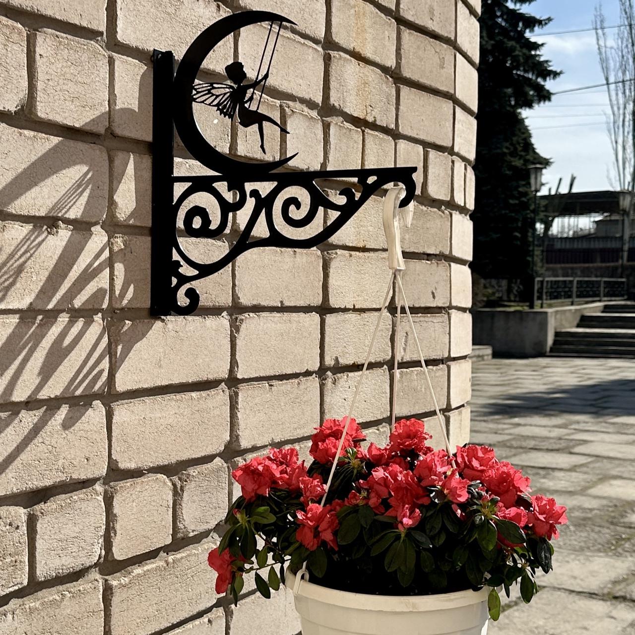 Кронштейн Фея на качели для кашпо с цветами метал Черный (Б014) - фото 8 Кронштейн Фея на качели для кашпо с цветами метал Черный (Б014) - фото 8