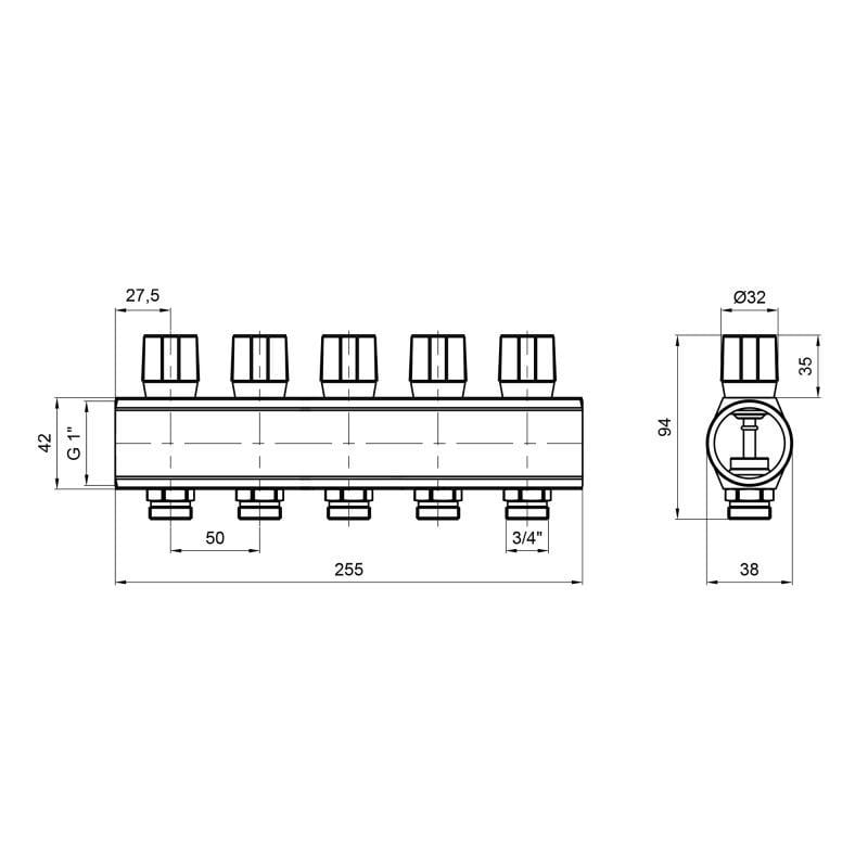 Колектор Icma №1105 з регулювальними вентилями 1" 5 виходів Red (VD00049597) - фото 2