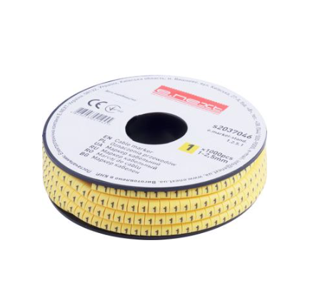 Маркер кабельный E.NEXT e.marker.stand.1.2.5.1 цифра 1 1-2,5 мм2 1000 шт./рул. Желтый (s2037046)