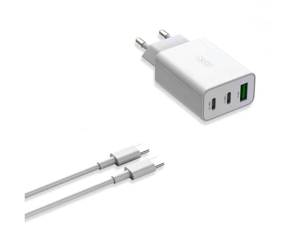 Устройство сетевое зарядное Xo L101 с кабелем Type-C 1USB/2Type-C QC3.0 20W White
