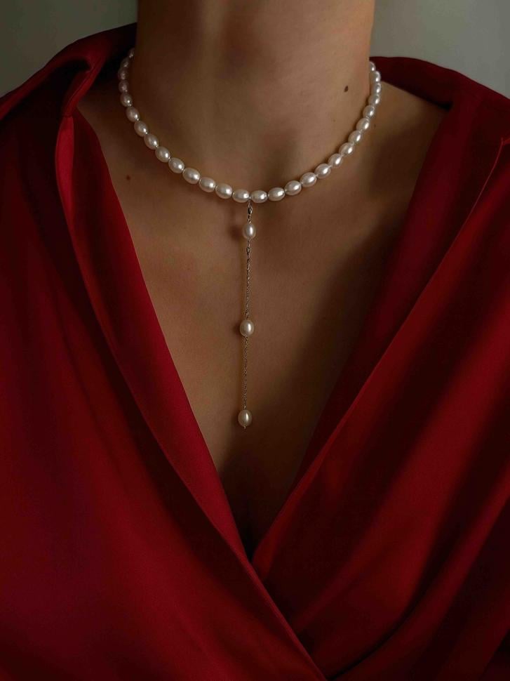 Ожерелье с жемчугом на цепочке-галстуке (5472)