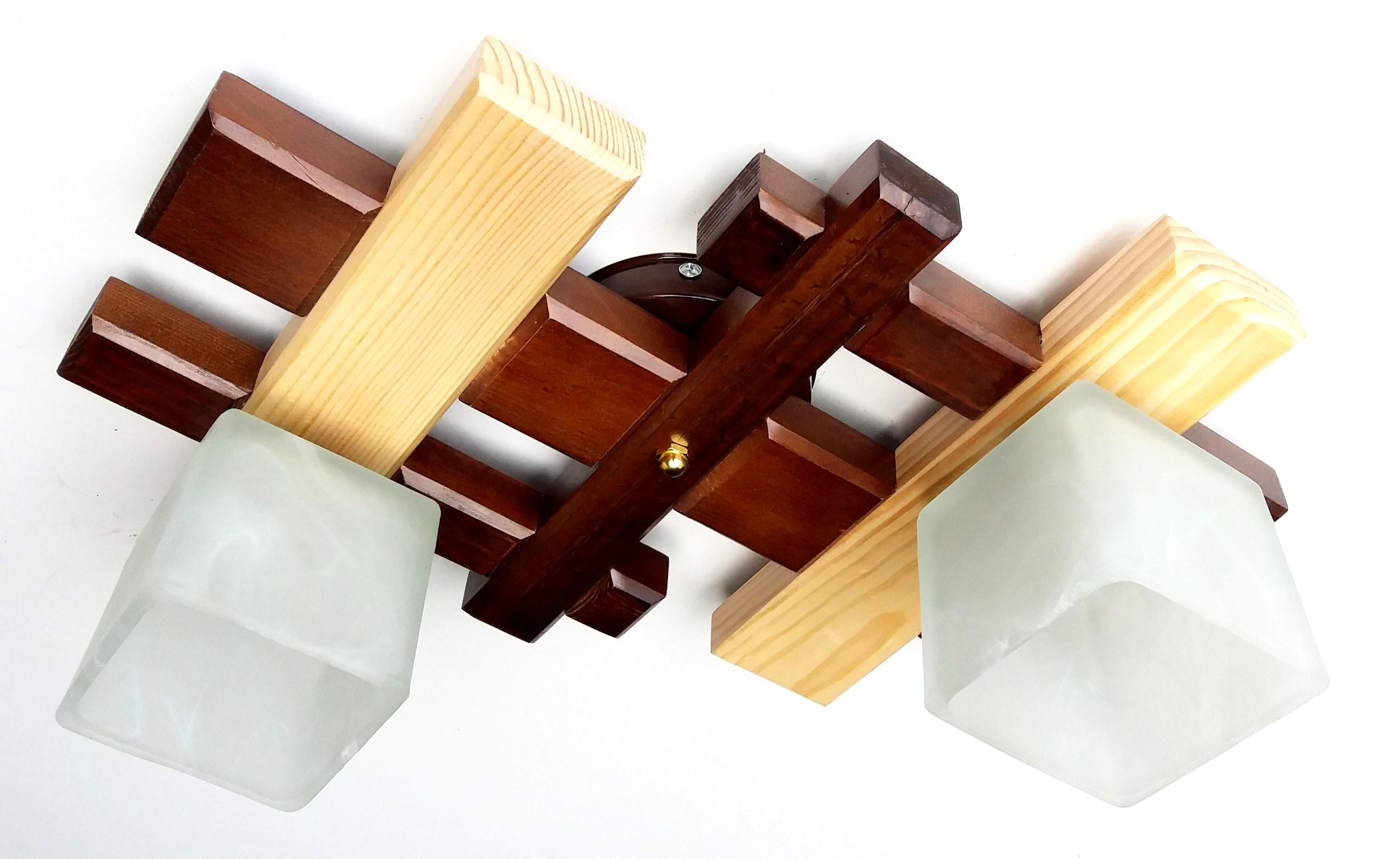 Люстра Граф/2 деревянная на 2 плафона Коричнево-натуральный