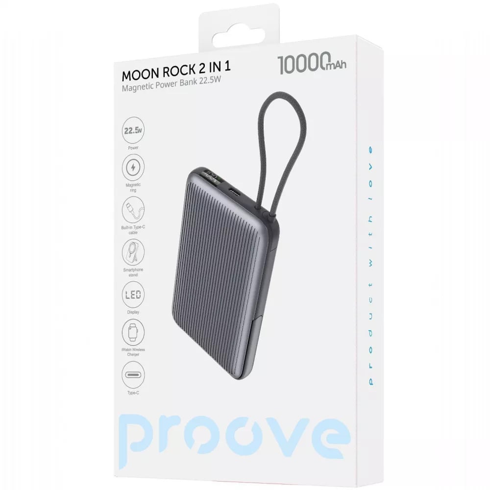 Повербанк Proove Moon Rock 2in1 22,5 Вт 10000 mAh Type-C з бездротовою зарядкою Сірий (27316733) - фото 3