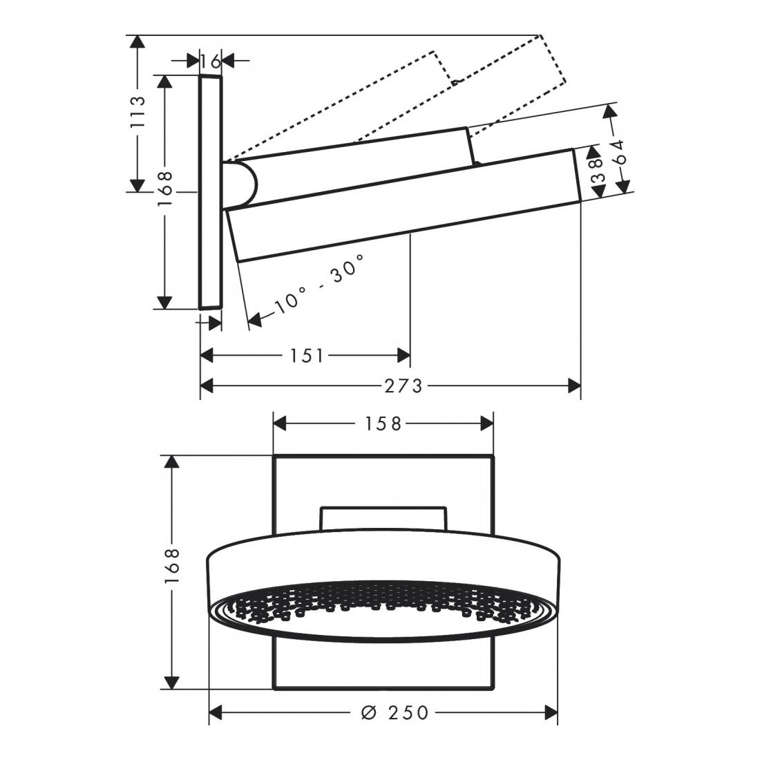 Верхній душ Hansgrohe RAINFINITY 26232000 250 мм із кронштейном Хром (71796) - фото 2