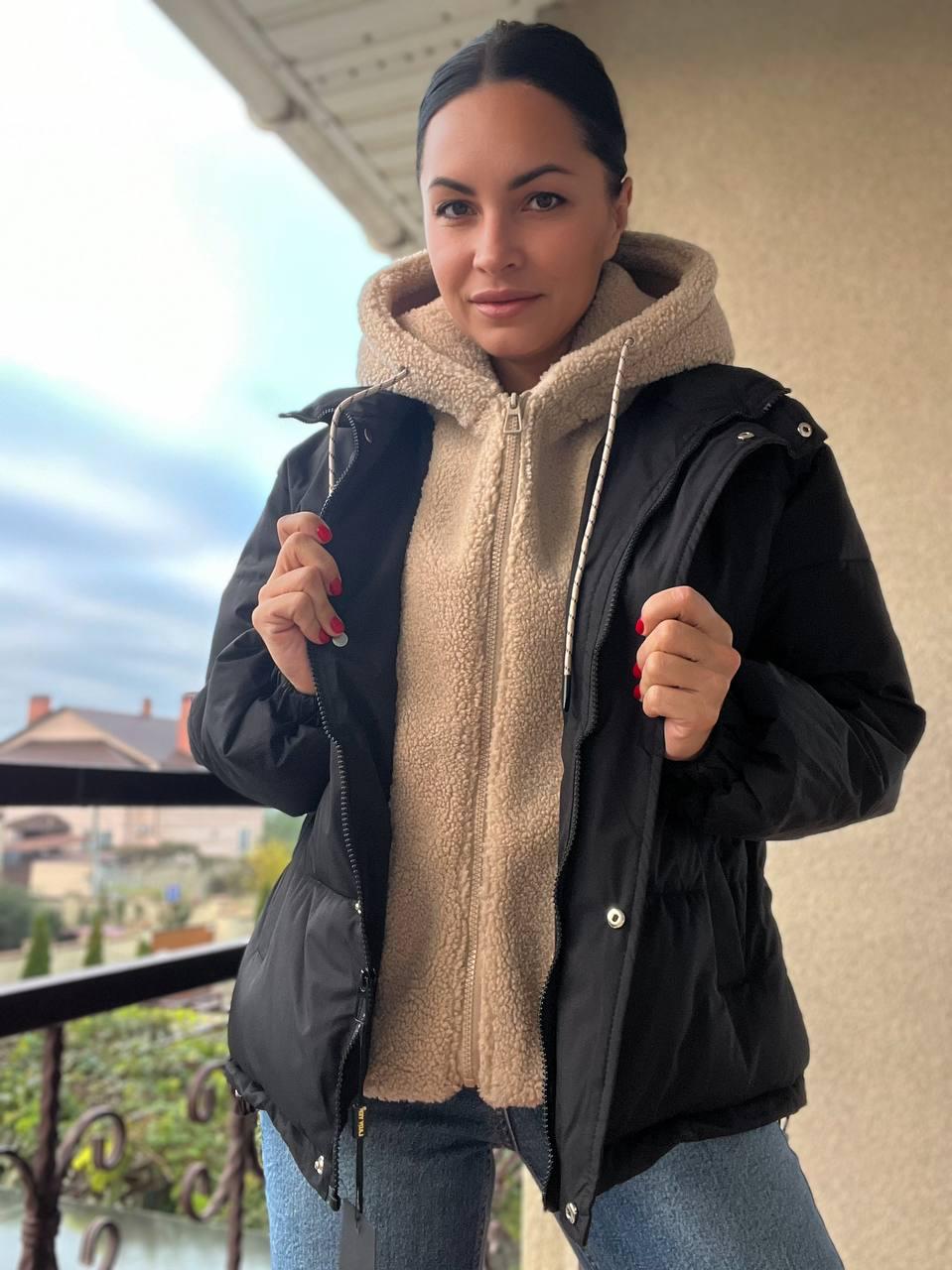 Куртка жіноча Lady Yep 8096 оверсайз з капюшоном і хутром тедді р. 44 Чорний (3000) - фото 9