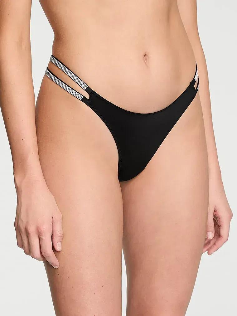Трусики зі стразами Victoria's Secret Very Sexy Double Shine Strap Smooth Brazilian Panty Black M Чорний (26826747)