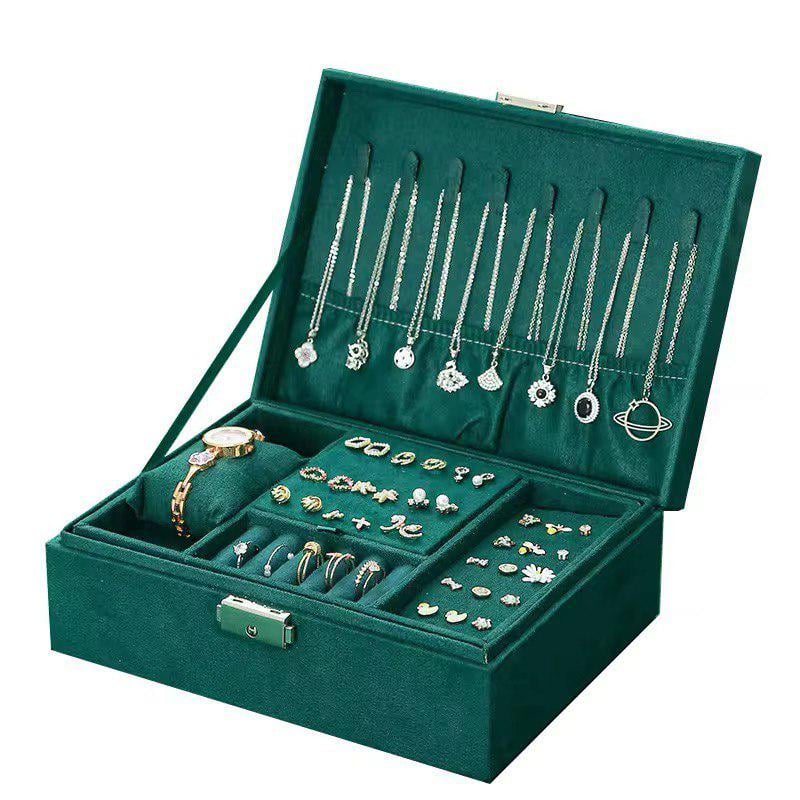 Шкатулка двухъярусная бархатная для украшений 23х17х8,5 см Зеленый (ST0412)