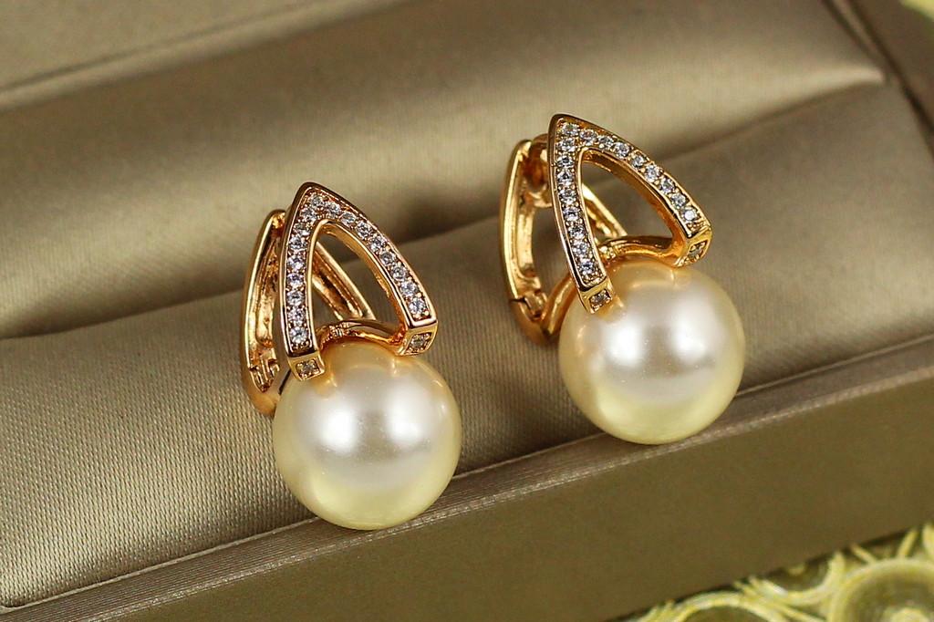 Серьги Xuping Jewelry Ватикан с жемчужиной 2 см Золотистый (2090138360)