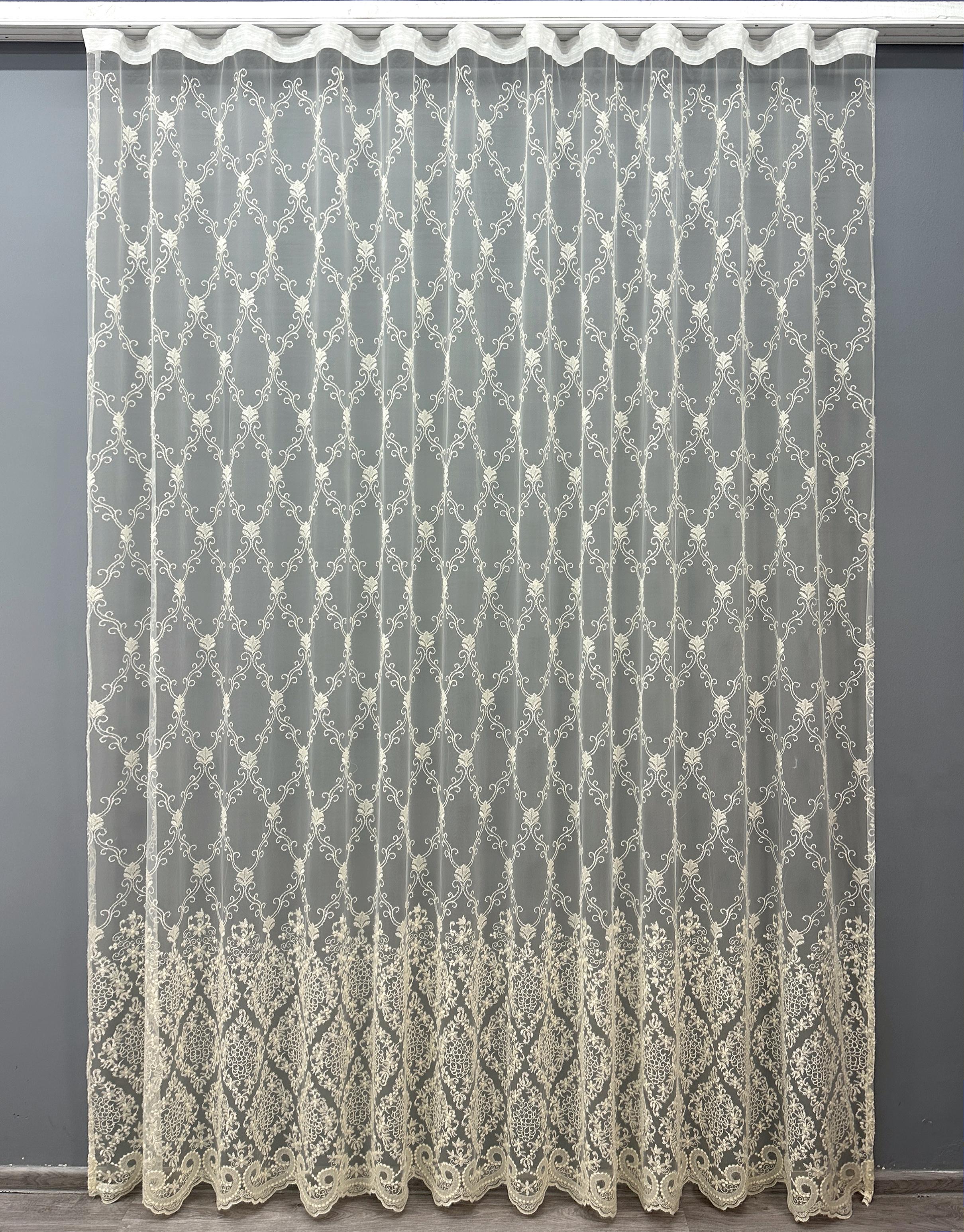 Тюль VR-Textil 1682т Фатин с вышивкой и люрексом 300х270 см Молочный (42-0730)