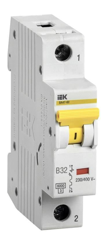 Автоматичний вимикач IEK ВА47-60 32A 6 kA 1 полюс тип B MVA41-1-032-B (37885)