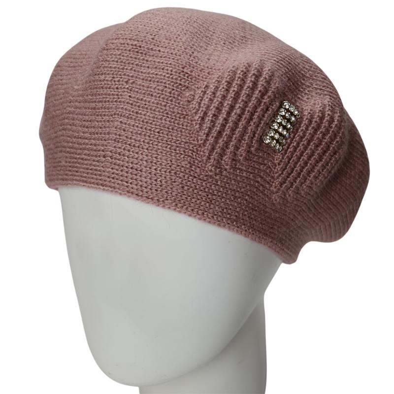Берет женский двойной Lirus Віолета теплый зимний Пудровый
