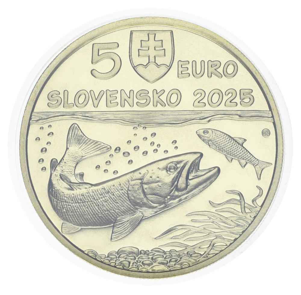 Коллекционная монета Словакия 5 евро 2025 UNC Флора и фауна Словакии Дунайский лосось (34691144)