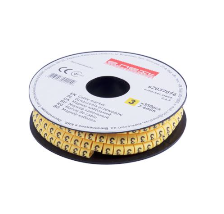 Маркер кабельный E.NEXT e.marker.stand.3.6.3 цифра 3 3-6 мм2 350 шт./рул. Желтый (s2037076)