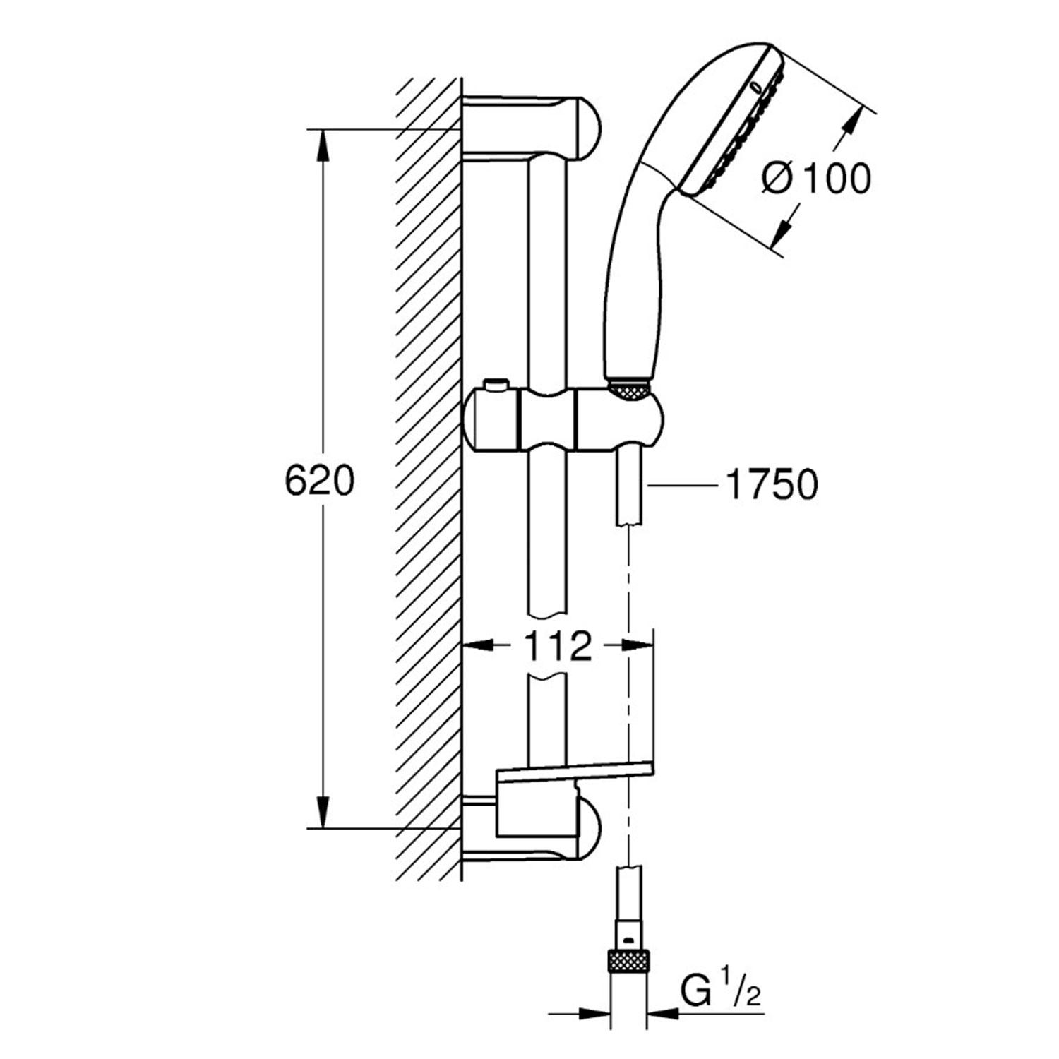 Душевой комплект со штангой Grohe Tempesta 27926001 CV030547 Хром (159025) - фото 2