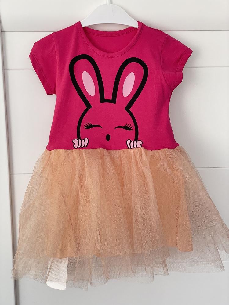 Сукня для дівчинки Зайчик 001 92 см Малиновий/Персиковий