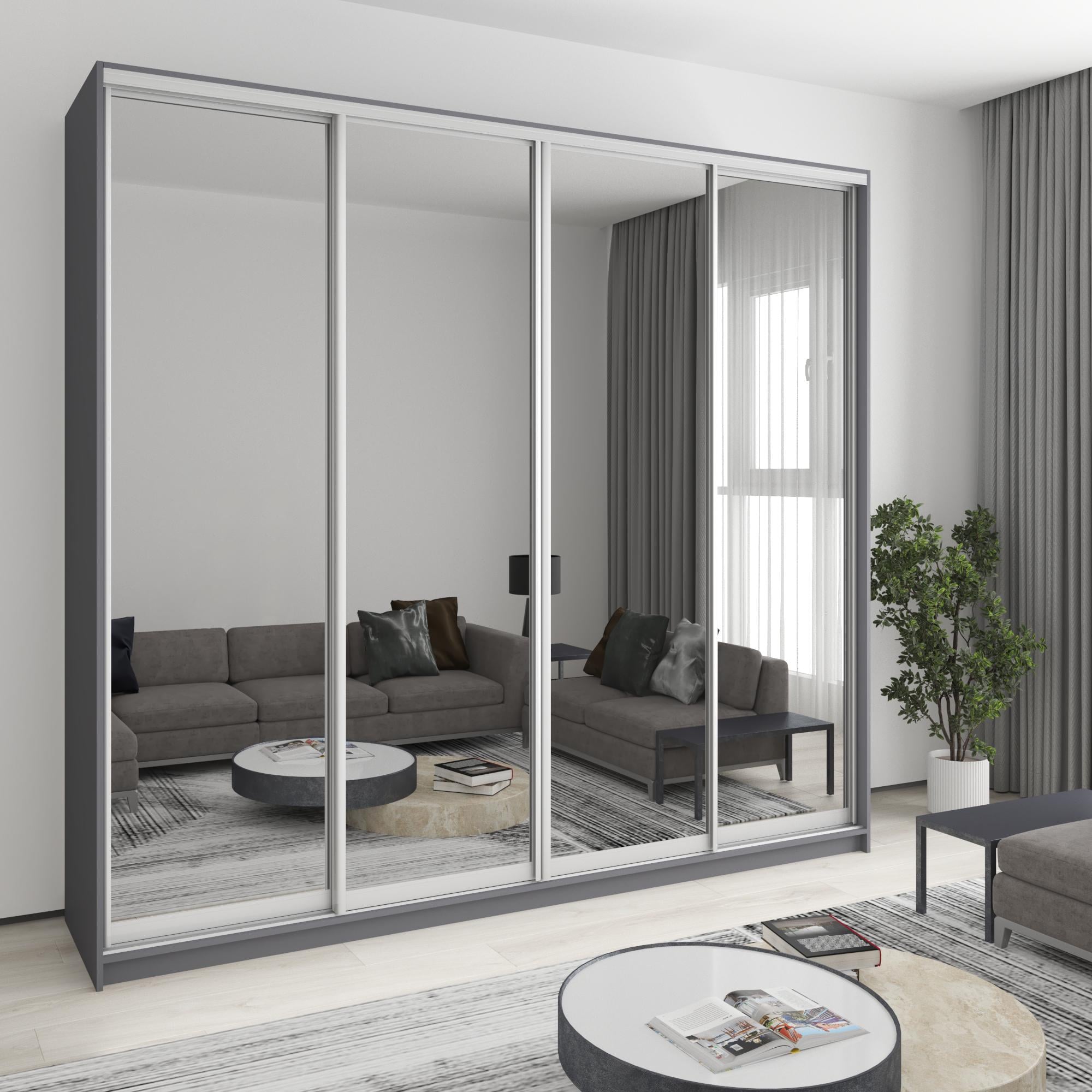 Шкаф-купе четырехдверный MebelStar Стандарт AL 4 зеркала 260x60x240 см Антрацит (MBS-13191)