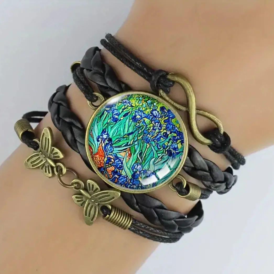 Браслет з екошкіри на металевій застібці Іриси Чорний (00091)