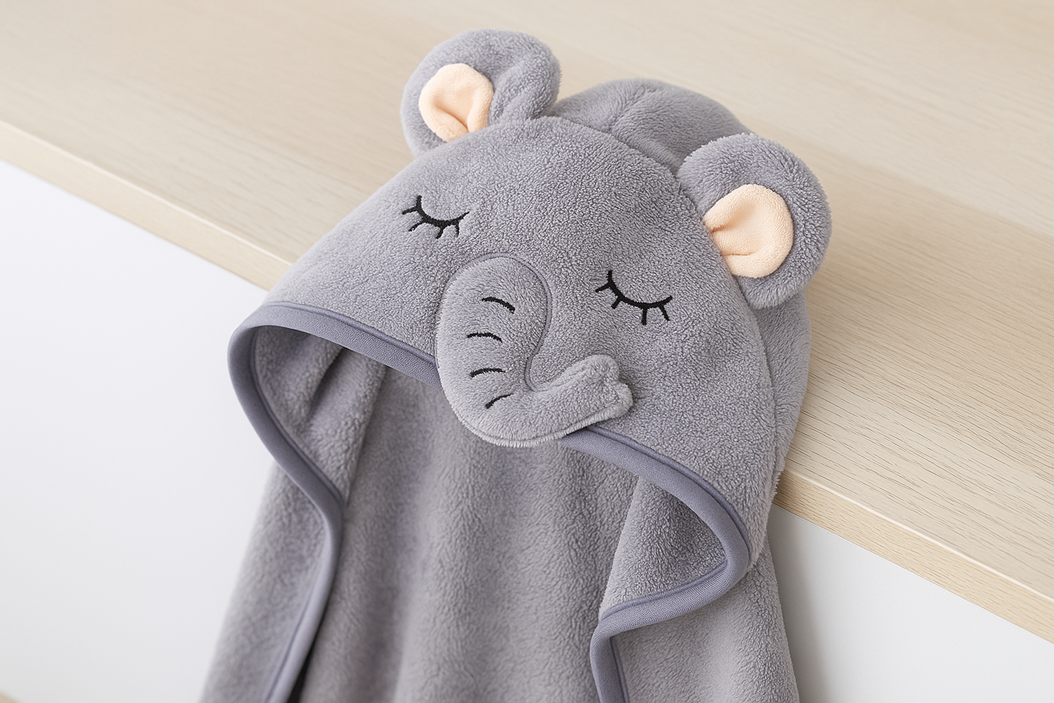 Полотенце-плед детское с капюшоном Слоник микрофибра 80х80 см Серый (DP-796-51/grey) - фото 3 Полотенце-плед детское с капюшоном Слоник микрофибра 80х80 см Серый (DP-796-51/grey) - фото 3