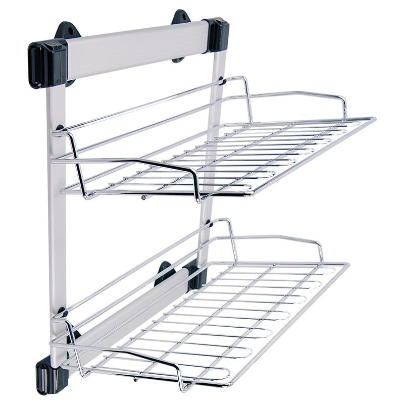 Полиця для взуття висувна бічна на 2 рівні Хром/Чорний (0204)