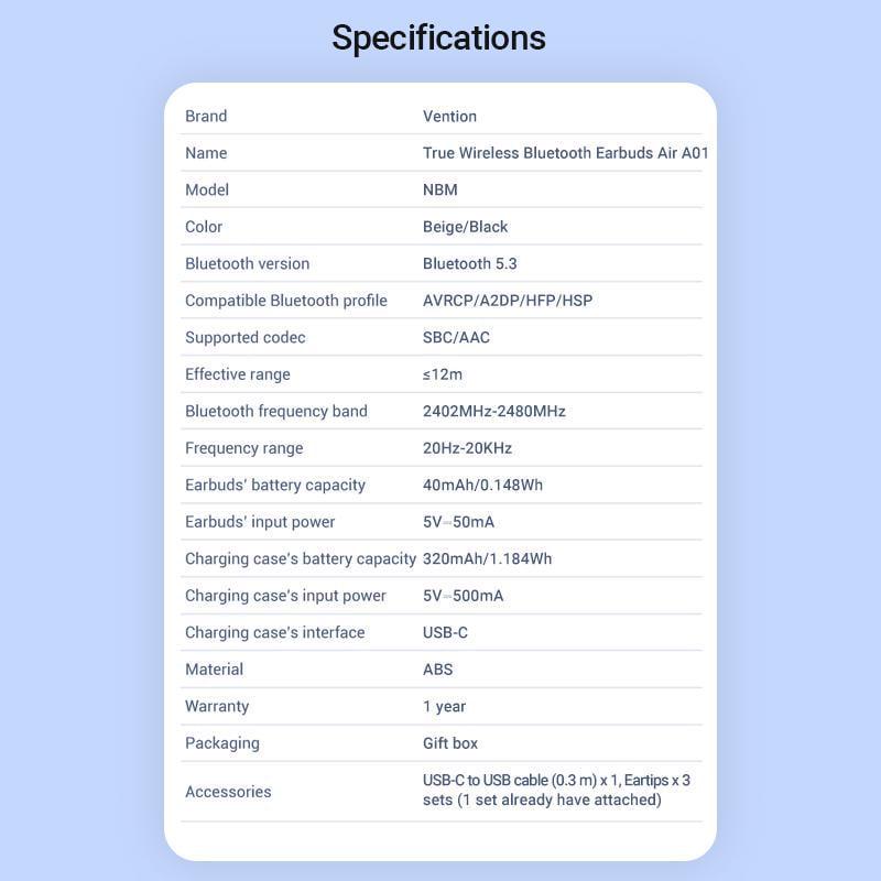 Навушники бездротові Vention Air A01 Bluetooth 5.3 TWS 24 год LED 10 мм AAC/SBC Hi-Fi водонепроникні IPX4 Бежевий (NBMN0) - фото 8 Навушники бездротові Vention Air A01 Bluetooth 5.3 TWS 24 год LED 10 мм AAC/SBC Hi-Fi водонепроникні IPX4 Бежевий (NBMN0) - фото 8