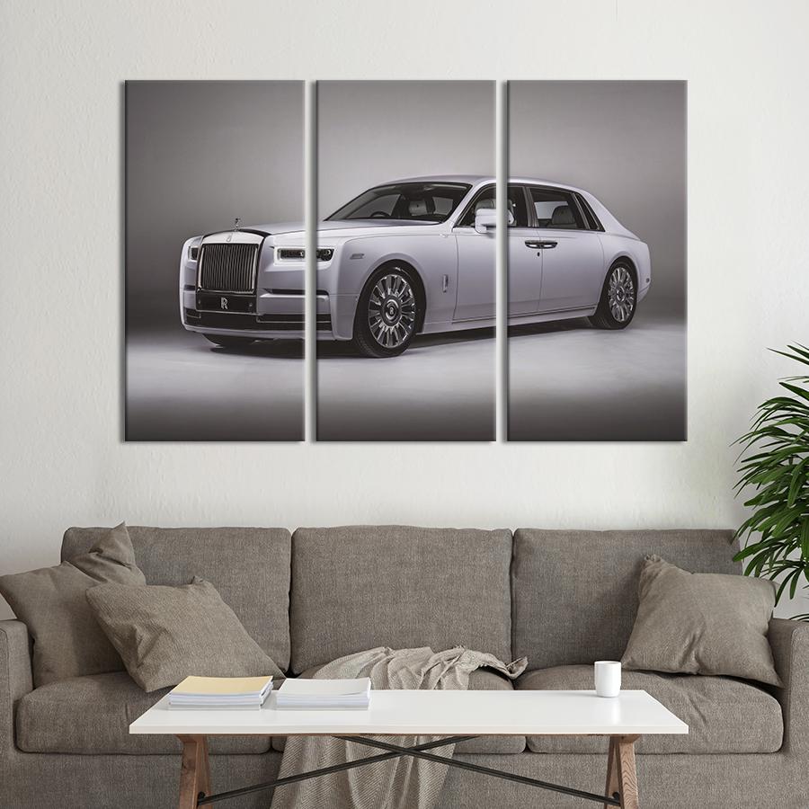 Картина на холсте триптих Шикарный белый Rolls-Royce 156x100 см (1394-31)