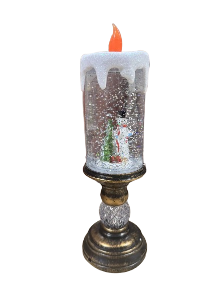 Свеча новогодняя LED Снеговик со снегом 25 см от батареек и USB 1 шт.