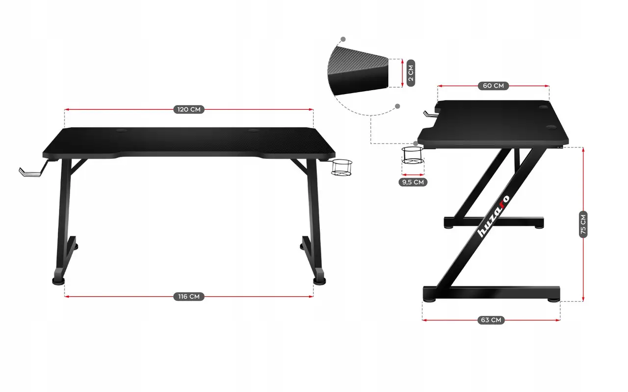 Комп'ютерний стіл геймерський Huzaro Hero 2.5 з вирізом Чорний - фото 2