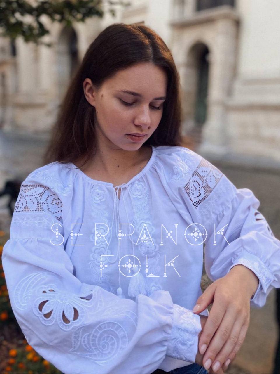 Вышиванка ришелье женская SERPANOK FOLK Роксана на домотканом полотне р. 54 Белый (12291-54) - фото 3