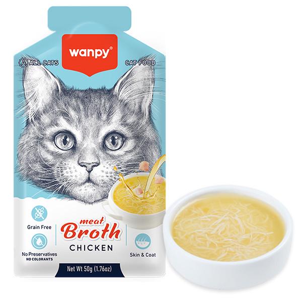 Корм беззерновый жидкий для кошек Wanpy Meat Broths Chicken суп с курицей пауч 50 г (RAC-60)