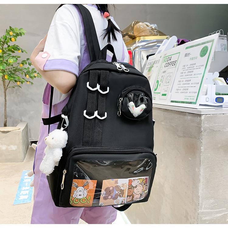 Шкільний рюкзак для дівчинки Ведмедик з значком-зайчик 4в1 5-11 клас Чорний (27667902) - фото 4 Шкільний рюкзак для дівчинки Ведмедик з значком-зайчик 4в1 5-11 клас Чорний (27667902) - фото 4