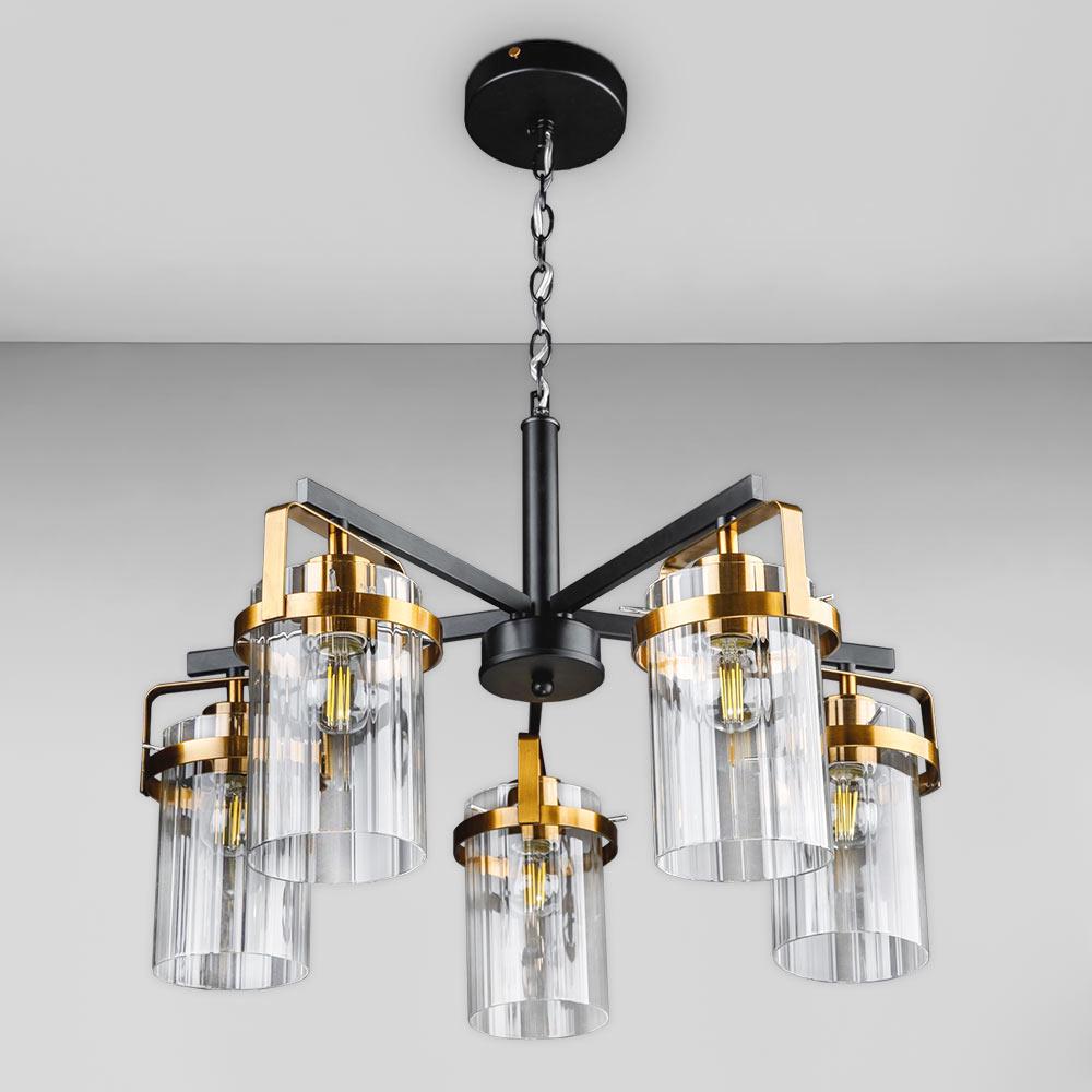 Люстра подвесная Light House DL-18557/5 Черный/Латунь/Прозрачный