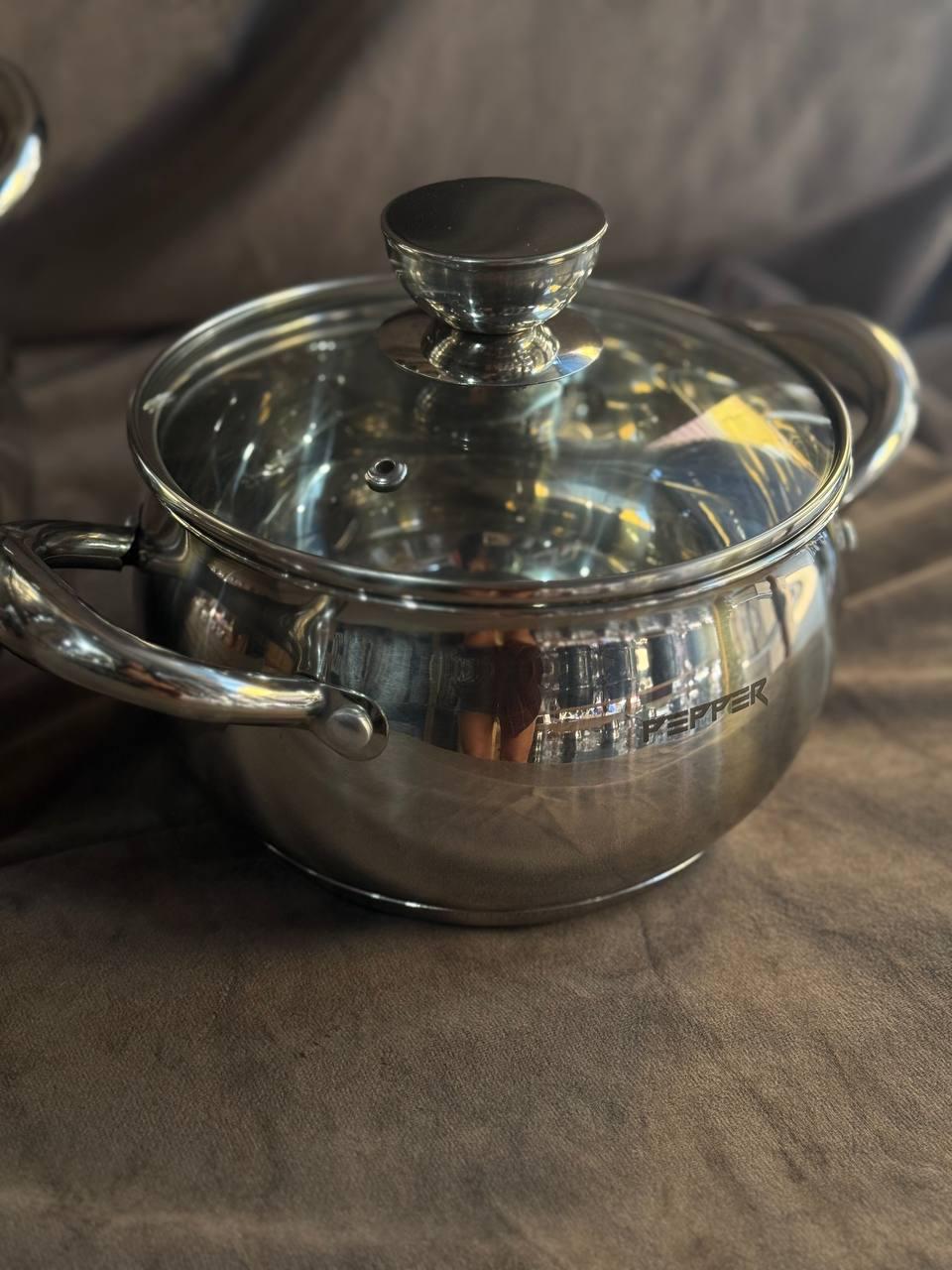 Кастрюля Pepper Sesame из нержавеющей стали 18 см 2,6 л Стальной (PR-1202-18) Кастрюля Pepper Sesame из нержавеющей стали 18 см 2,6 л Стальной (PR-1202-18)